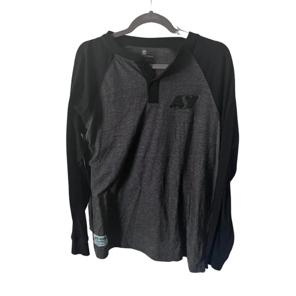 Saskatchewan Roughriders |  Black/Grey Baseball Tee Henley | Size M - Picture 1 of 7